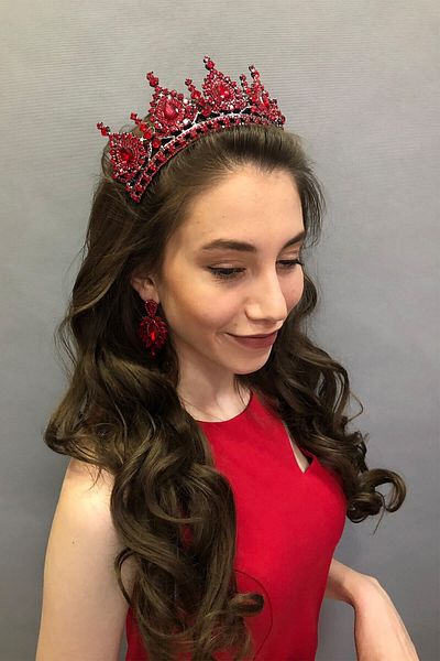 Hobigram Model Ahu Coroana și cercei de mireasă cu henna roșie pentru cele mai frumoase mirese – Coroană, piatră de cristal, model elegant – Coroană