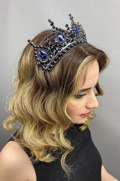 Hobigram Navy Blue Ahu Model Bridal Henna Crown for the Most Beautiful Brides – Crown, Crystal Stone, Stylish Model, Bridal Crown –