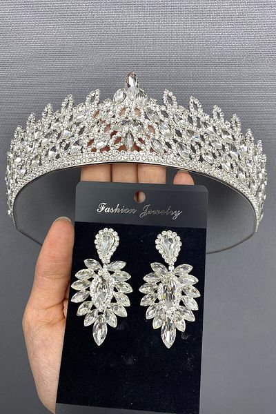 Hobigram Set de coroană și cercei Mia Bridal Henna pentru cele mai frumoase mirese – Coroană, piatră de cristal, model elegant, coroană de mireasă – T