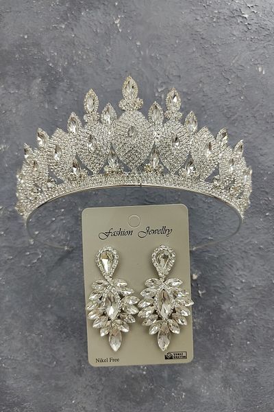 Hobigram Model Dilruba Tiara de mireasa si cercei cu piatra pentru cei mai frumoși mirese – Coroana, piatra de cristal, model elegant – T