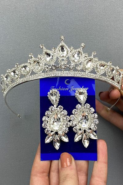 Hobigram Set de cercei Ade Model Tiara de mireasa si frunze pentru cele mai frumoase mirese – Coroana, Cz Crystal, Model elegant – Coroana –
