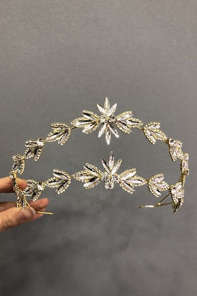 Hobigram Accesoriu de păr din aur pentru cele mai frumoase mirese – Coroană, piatră de cristal, model elegant, tiara de mireasă, accesoriu de păr –