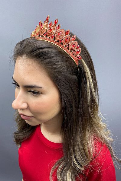 Hobigram Coroana de mireasa Henna roșie model Hera pentru cele mai frumoase mirese – Coroană, cu pietre de cristal, model elegant, coroană de mireasă –