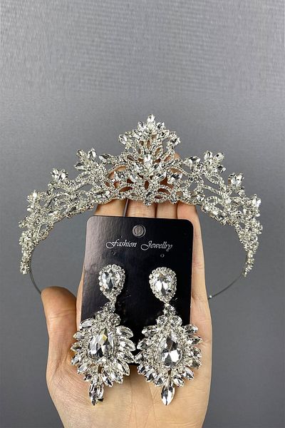 Hobigram Coroană de mireasă Melis din argint sterling și cercei cu pietre pentru cele mai frumoase mirese – coroană, piatră de cristal, model elegant