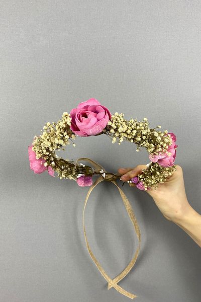 Hobigram Pink Peony Flower Chipsolu Bow External Shooting Bridal Tiara for the Most Beautiful Brides – Crown, Crystal Stone