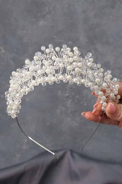 Hobigram Coroana de mireasa Aren Henna cu margele de cristal pentru cele mai frumoase mirese – Coroana, cu pietre de cristal, model elegant, coroana de mireasa