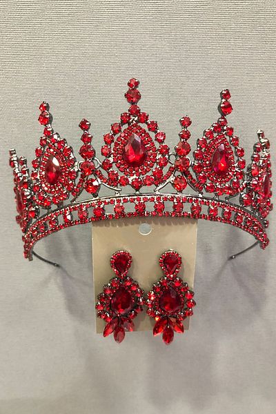 Hobigram Ahu Live Red Mireasa, Coroana Henna și Set de cercei pentru cele mai frumoase mirese – Coroană, Pietre de cristal, Modă elegantă