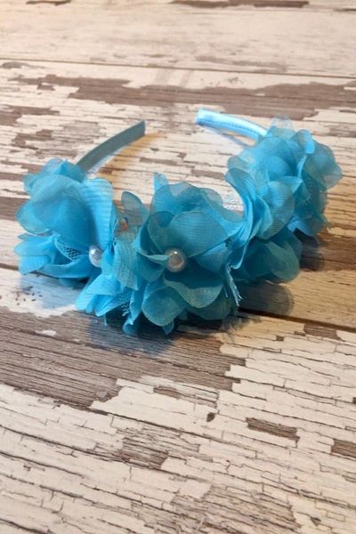 Hobigram Coroană pentru fetiță din satin floral din șifon albastru bebeluș – Coroană, piatră de cristal, model elegant, coroană de mireasă – coroană – coroană