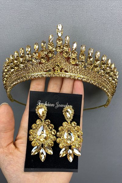 Hobigram Set de coroană și cercei Anteras Bridal Henna pentru cele mai frumoase mirese – Coroană, piatră de cristal, model elegant, coroană de mireasă