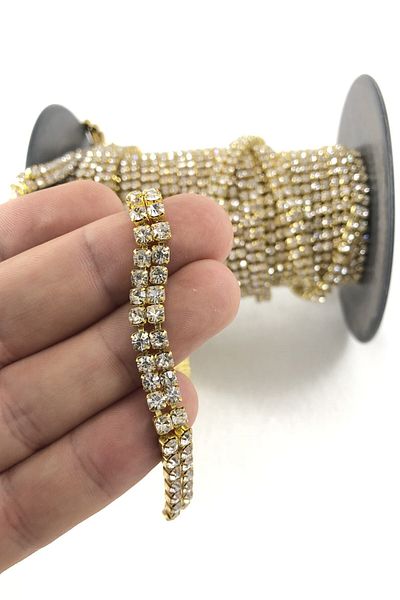 Hobigram Decorative Ribbon Double Row Ribbon Stone Gold Color – Decorative Ribbon, Stylish Design, Women's Accessory – Dek