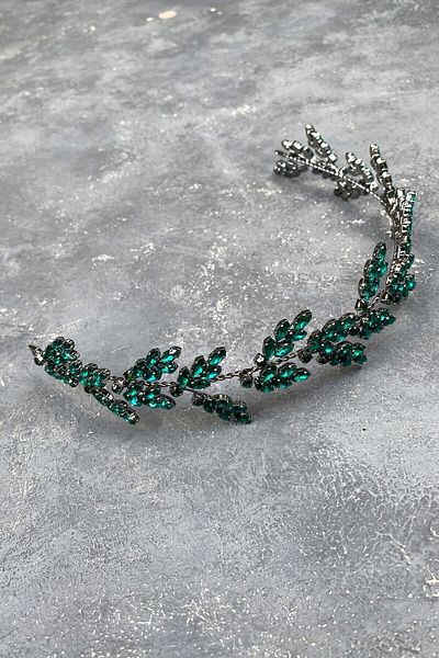 Hobigram Accesoriu pentru păr Coroana de mireasă Henna cu motiv frunze de beril pentru cele mai frumoase mirese – Coroană, cu pietre de cristal – Coroană –