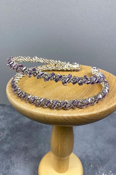 Hobigram Cea mai frumoasa mireasa Lila Design cu margele, coroana de mireasa Dalya cu doua randuri - coroana, cu piatra de cristal