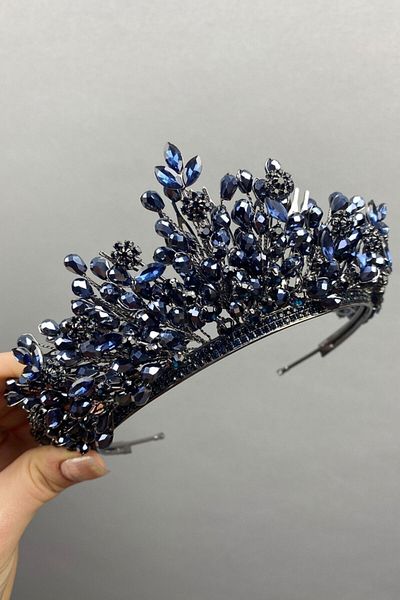 Hobigram Coroana de mireasa Akspring cu margele pentru cei mai frumoși mireși – Coroană, cu pietre de cristal, model elegant, coroană de mireasă – T