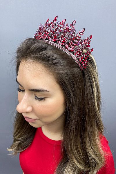 Hobigram Coroana de mireasa Henna model Burgundy Emerald pentru cele mai frumoase mirese – Coroana, cu piatra de cristal, model elegant, coroana de mireasa –