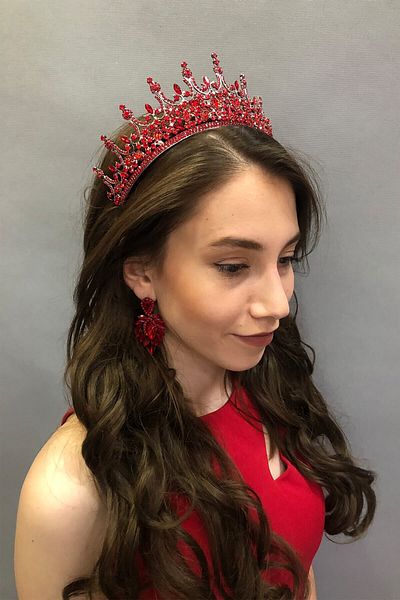 Hobigram Sarin Model Red Bridal Henna Crown și Cercei pentru cele mai frumoase mirese – Coroană, Crystal Stone, Model elegant –