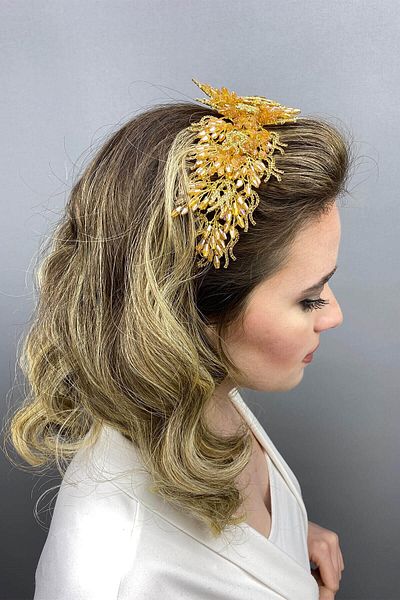 Hobigram Honey Color Alya Model Bridal Henna Crown for the Most Beautiful Brides – Crown, Crystal Stone, Stylish Model, Bridal Crown