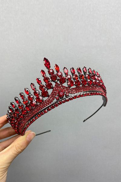 Hobigram Coroana de mireasa Red Anteras Henna pentru cele mai frumoase mirese – Coroana, cu piatra de cristal, model elegant, coroana de mireasa – Ta