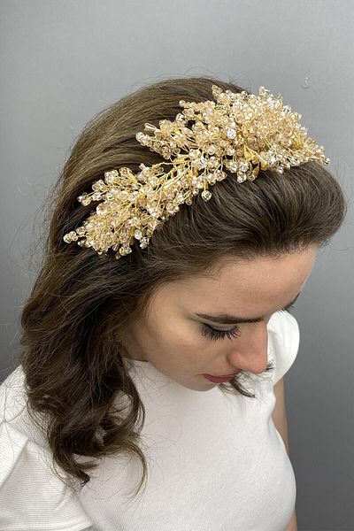 Hobigram Henna și coroană de mireasă cu pietre de cristal Rastaban galben auriu pentru cele mai frumoase mirese – Coroană, pietre de cristal – Ta