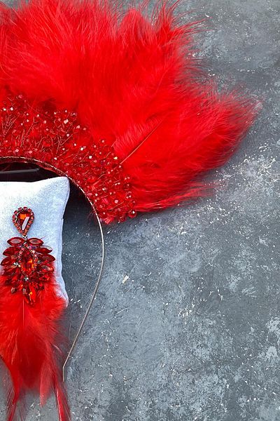 Hobigram Red Maya Feathered Crystal Beaded Bridal Henna Tiara and Earrings for the Most Beautiful Brides – Crown – Crown