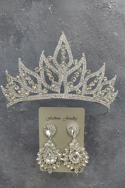 Hobigram Coroana de mireasa model Leaf si cercei cu piatra Drop Shuttle pentru cele mai frumoase mirese - Coroana, Crystal Stone, Moda eleganta