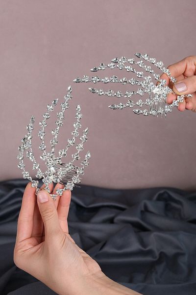 Hobigram Accesoriu de păr Henna de mireasă cu piatră dublă cu cataramă pentru cele mai frumoase mirese – coroană, piatră de cristal, model elegant