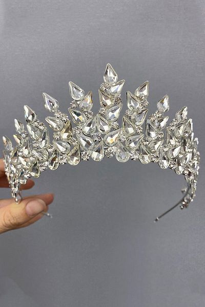 Hobigram Coroana de mireasa Subra cu picaturi de argint pentru cei mai frumoși mireși – Coroană, cu pietre de cristal, model elegant, coroană de mireasă – Coroană –