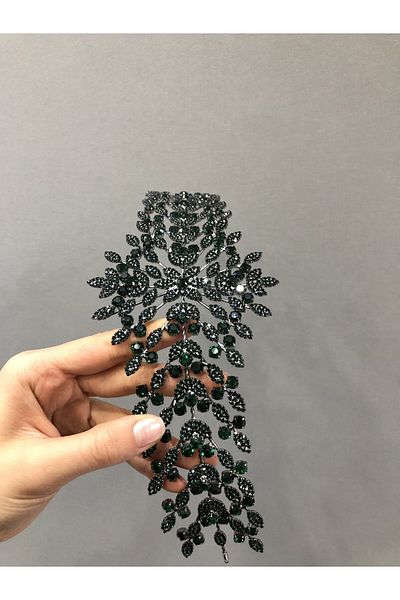 Hobigram Accesoriu pentru păr și turban de culoare verde închis pentru cele mai frumoase mirese – Coroană, piatră de cristal, model elegant – Coroană –