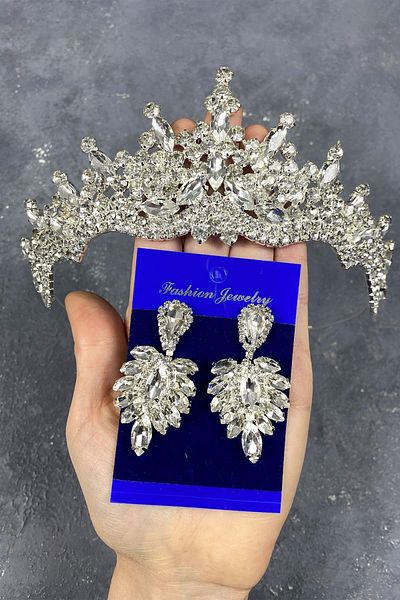 Hobigram Set de coroană de mireasă și cercei cu piatră de argint Tokyo pentru cele mai frumoase mirese – coroană, piatră de cristal, model elegant