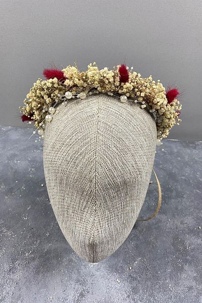 Hobigram Corație de mireasă din perle și iarbă de bumbac cu chipsuri roșii crem pentru cele mai frumoase mirese – Coroană – Coroană
