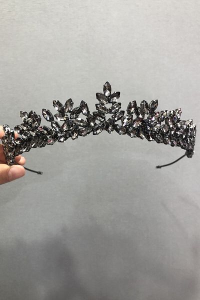Hobigram Coroana de mireasa Henna cu piatra gri antracit pentru cele mai frumoase mirese – Coroana, piatra de cristal, model elegant, coroana de mireasa –