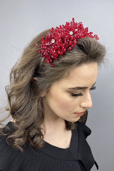 Hobigram Coroana de mireasa Bellatrix Burgundy Crystal Stone si Henna pentru cele mai frumoase mirese - Coroana, Crystal Stone, Model elegant