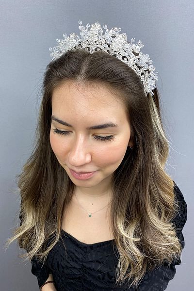 Hobigram Tiara de mireasa Jabbah cu cristal transparent pentru cele mai frumoase mirese – Coroana, cu piatra de cristal, model elegant, tiara de mireasa –