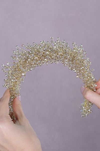 Hobigram Pollux Crystal Beaded Bridal Tiara Hair Accessory for the Most Beautiful Brides – Crown, Crystal Stone, Stylish Model