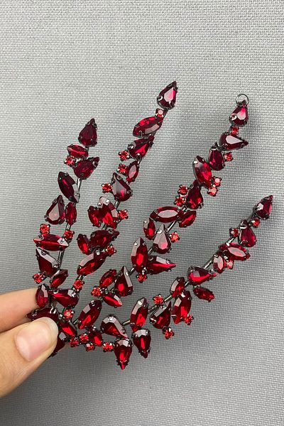 Hobigram Accesoriu de păr model Helen de culoare burgundă pentru cele mai frumoase mirese – coroană, piatră de cristal, model elegant, tiara de mireasă