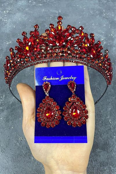 Hobigram Coroana de mireasa Pera Rosie si cercei de seara cu picaturi pentru cele mai frumoase mirese - Coroana, piatra de cristal, model elegant