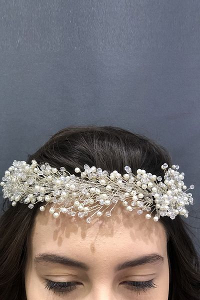 Hobigram Accesoriu de păr model Iepure cu perle și cristale pentru cele mai frumoase mirese – coroană, piatră de cristal, modă elegantă