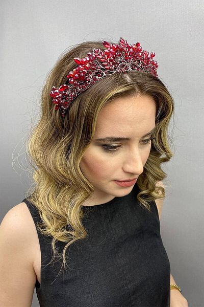 Hobigram Coroana de mireasa Henna model Red Reyna pentru cele mai frumoase mirese – Coroana, piatra de cristal, model elegant, coroana de mireasa