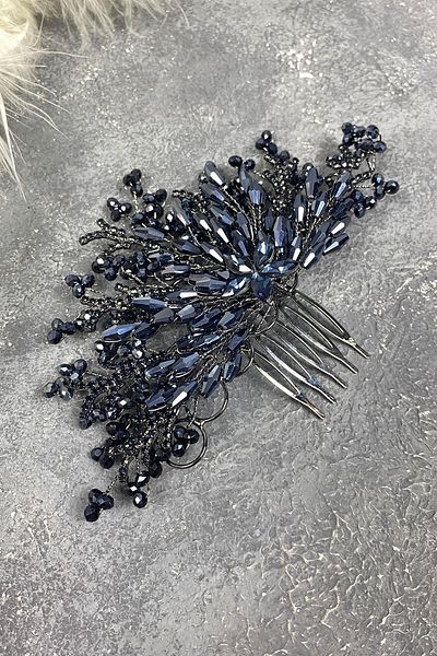 Hobigram Accesoriu pentru păr de mireasă cu pieptene lateral brodat cu cristal bleumarin pentru cele mai frumoase mirese – coroană, piatră de cristal