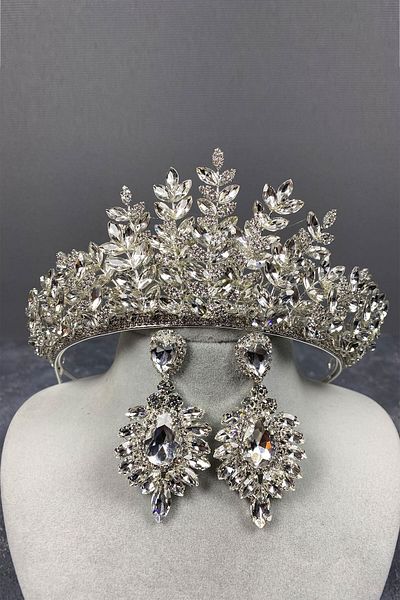 Hobigram Ezel de argint pentru cele mai frumoase mirese Set de coroană și cercei cu henna de mireasă 3D – Coroană, cu piatră de cristal –