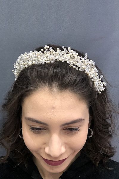 Hobigram Accesoriu de păr model arici cu perle albe și cristal pentru cele mai frumoase mirese – coroană, piatră de cristal, mod elegant
