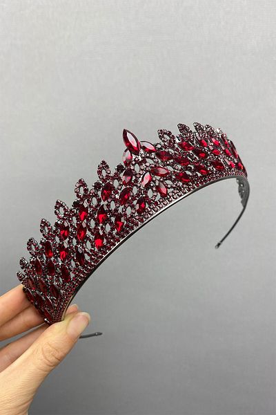 Hobigram Coroana de mireasa Henna cu piatra Mia Burgundy pentru cei mai frumoși mireși – Coroană, piatră de cristal, model elegant, coroană de mireasă – Ta
