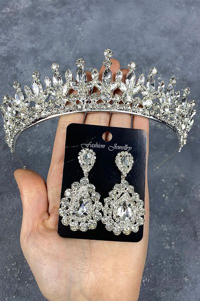 Hobigram Set coroană și cercei de mireasă cu pediști Pedro din argint sterling pentru cele mai frumoase mirese – coroană, piatră de cristal, model elegant