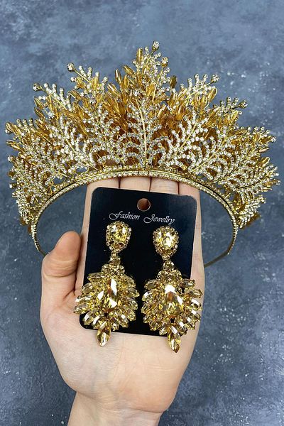 Hobigram Honey Color Nairobi Bead Embroidered Bridal Henna Tiara and Earring Set for the Most Beautiful Brides – Crown – Crown