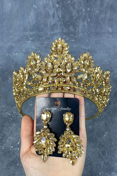Hobigram تاج هينا عالي للعروس من Godiva باللون العسلي وأقراط فستان السهرة مع سيارة نقل - تاج - تاج لأجمل العرائس