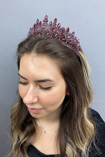 Hobigram Coroana de mireasa Hera Henna Burgundy pentru cele mai frumoase mirese – Coroana, cu pietre de cristal, model elegant, coroana de mireasa – Coroana – T