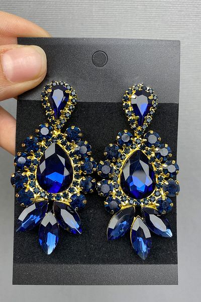 Hobigram Coroană și cercei de mireasă cu henna aurie bleumarin pentru cele mai frumoase mirese – Coroană, piatră de cristal, model elegant – Coroană – T