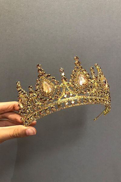 Hobigram To the Most Beautiful Brides Ahu Model Honey Color Bridal Henna Crown and Earrings – Crown, Crystal Stone, Stylish Model –