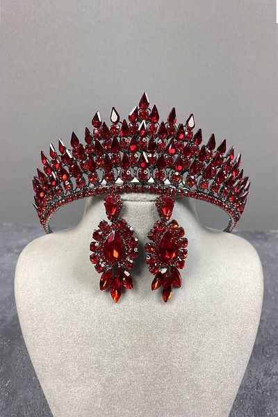 Hobigram Red Drop 3D Mireasa Henna Coroana si Set Cercei Rochie de Seara pentru Cele mai Frumoase Mirese – Coroana, Pietre de Cristal