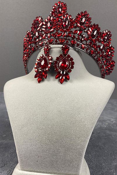 Hobigram Coroana și cercei cu henna pentru mireasa Godiva High pentru cele mai frumoase mirese – Coroană, piatră de cristal – Coroană –