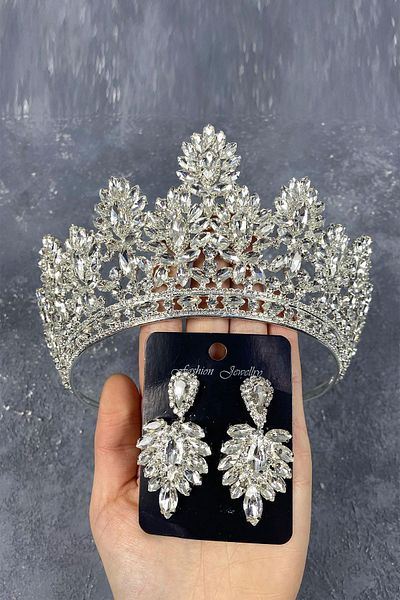 Hobigram Set de cercei de seară cu coroană de mireasă și piatră de navetă Godiva din argint sterling pentru cele mai frumoase mirese – Coroană – Tiara